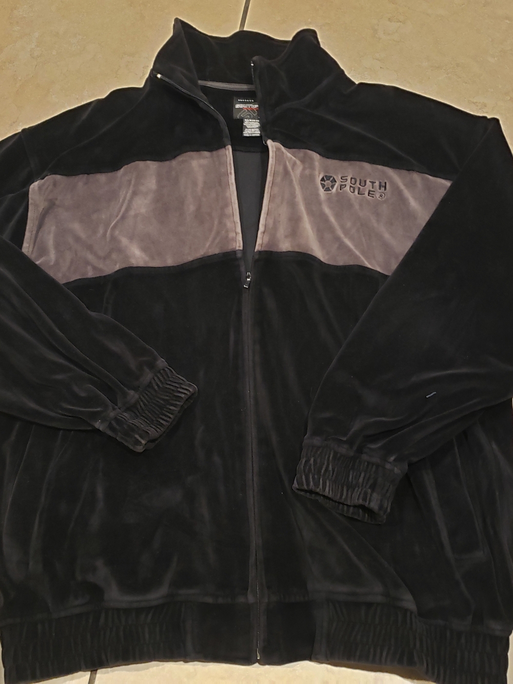 South Pole Men’s Black and Gray Velour Zip-Up Jacket